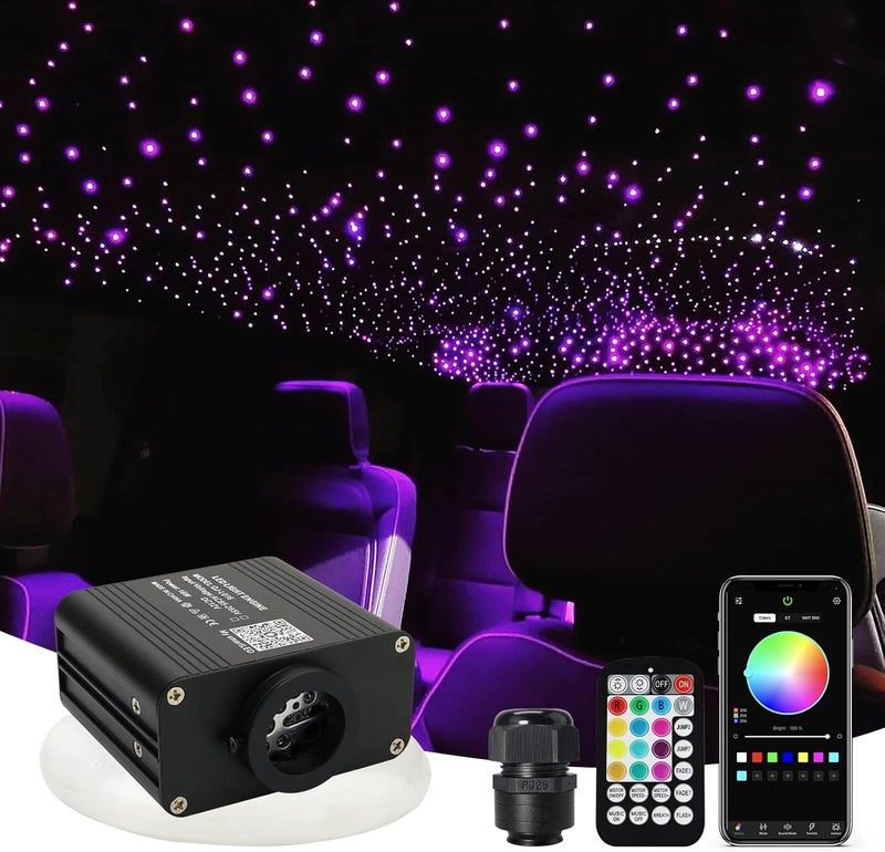 Amki Updated 16W Starlight Headliner Kits 650pcs 0.03in 9.8ft Twinkle + Music Mode Mixed APP Remote Sound Control Car Home RGBW Fiber Optic Light Star Ceiling Light Kit - Image 1
